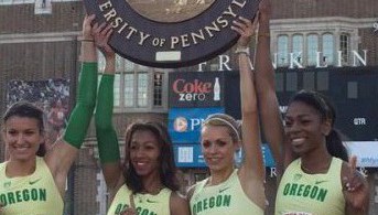 Rogers winning the Sprint Medley Relay at Penn Relays. 