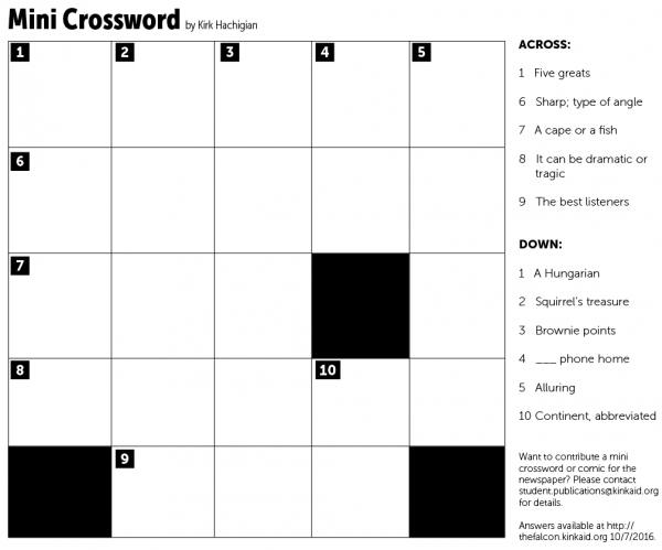Mini Crossword: September 30 2016 The Falcon