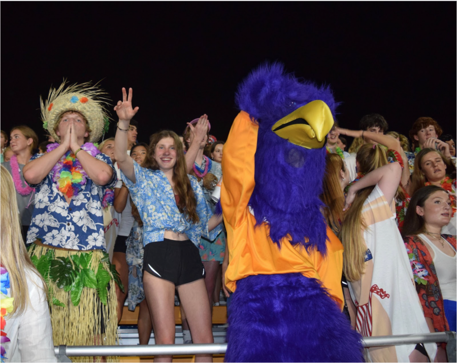 Members of the Kinkaid student section cheer on the Falcons during Fridays game.