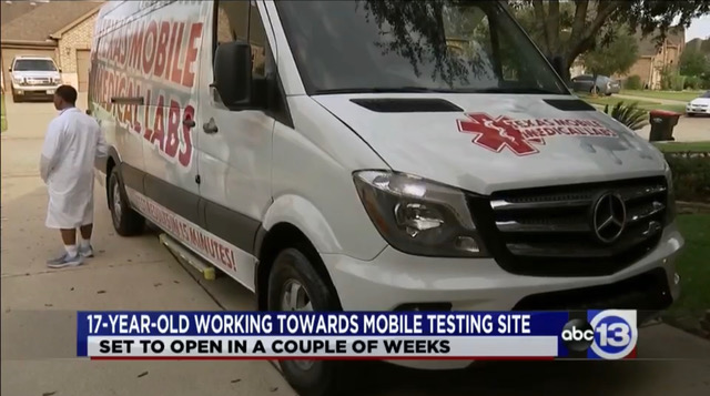 Taft Foley 21 shows off his mobile testing van for ABC13 Houston. 
