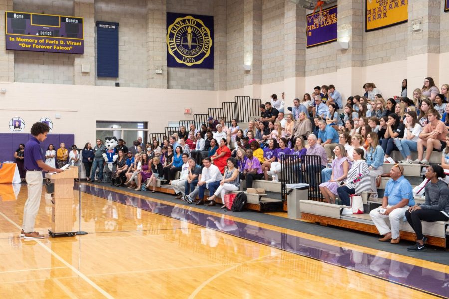 Senior and Rice commit Jaivir Pande addresses an audience after signing his National Letter of Intent.