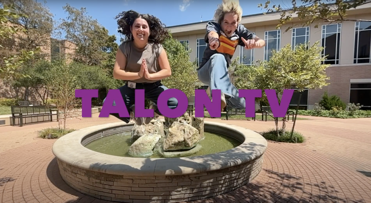 Governing Council president Lindsey Karkowsky (left) and vice president Helena Heath (right) jump in the title frame of Talon TVs Sep. 19 episode.