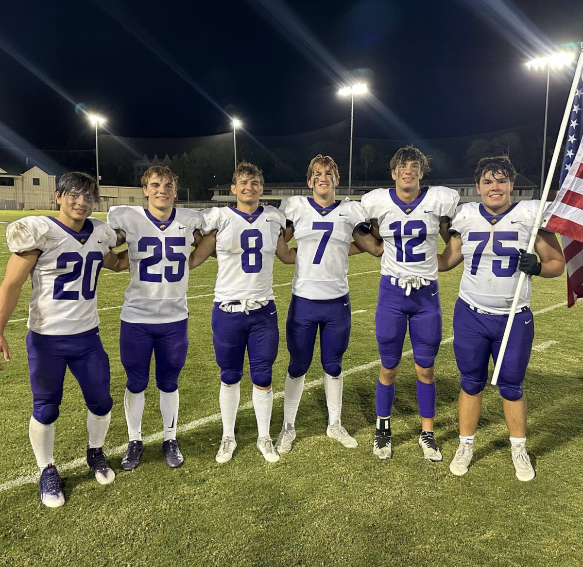 Varsity+football+players+pose+after+the+Battle+of+Whataburger+game.+From+L+to+R%3A+Miles+Roeder%2C+George+Kugle%2C+Boyd+Holcomb%2C+Read+Liuzzi%2C+Parker+Kubitza+and+Oliver+Eades.