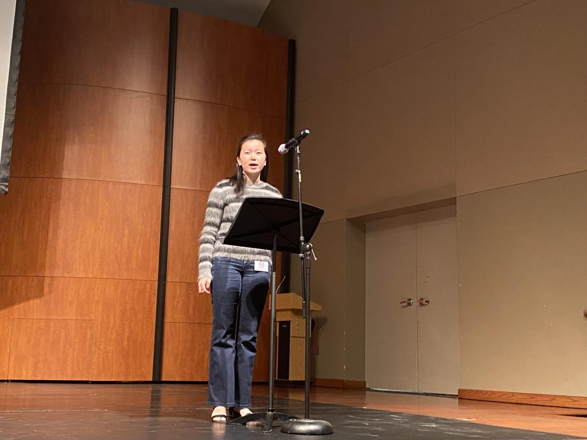 Senior Julia Nguyen discusses her research and introduces her opening piece, "Popper Polonaise de Concert."