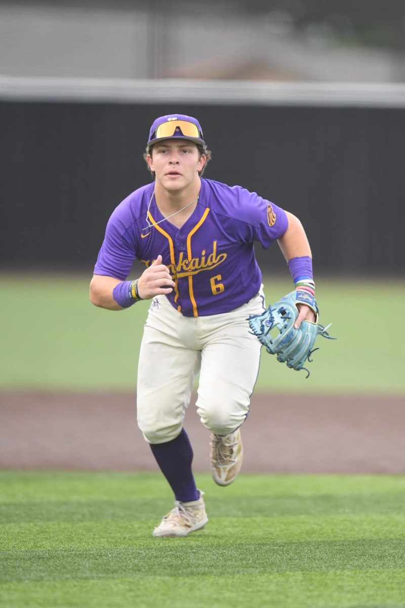 Senior Landon Layhew makes his move during a 2024 Southwest Preparatory Conference baseball game. Layhew was selected for a poster campaign sponsored by the Greater Houston Baseball Coaches Association.