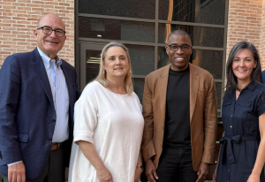 Dr. Ed Harris, Ms. Martha Kirkwood, Mr. Uwem Ukpong and Ms. Jennifer Kehler stand together following Ukpong’s visit to Kinkaid. Ukpong, vice president of global services at Amazon Web Services, spoke with students about leadership, technology and the future of work.