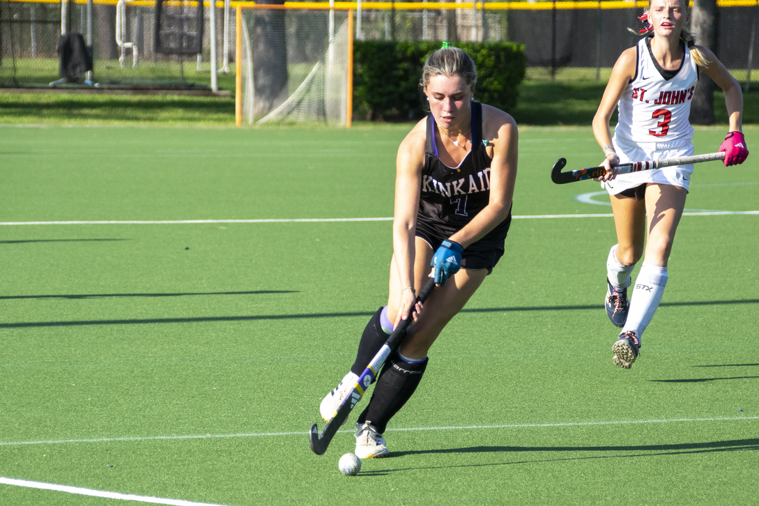 Junior Blair Strachan dribbles along to the right side line, passing the St. John’s defense. Later, she scores a goal, saying “I don’t even know what was going through my head at the moment. Although I was super excited that we were now ahead, the game was still extremely close. If anything, I just felt more motivated to make sure we stayed in the lead!” 