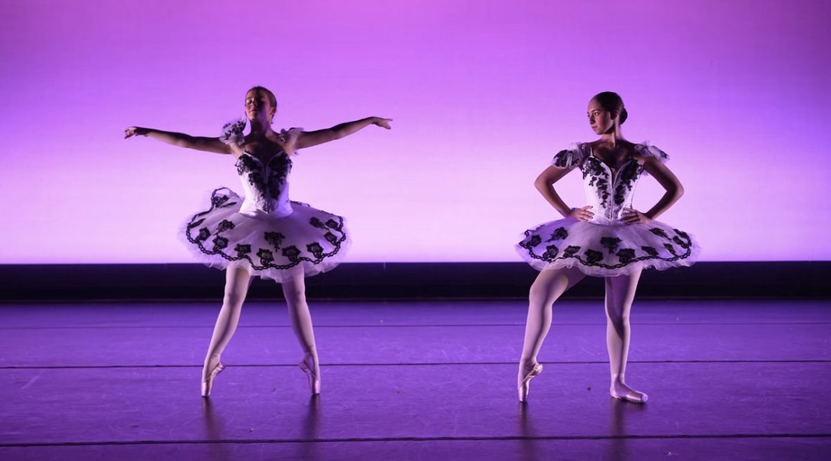During “Duel to Duality,” juniors Evie Kinsey and Lara Alp perform on pointe as contrasting ballet styles collide and ultimately blend into one. Alp described the choreography as “a battle amongst different styles that eventually become one,” reflecting the piece’s message of unity through contrast. Kinsey shared that “we started with a simple idea for each dance and brought it to life together,” emphasizing the collaborative process behind the show.